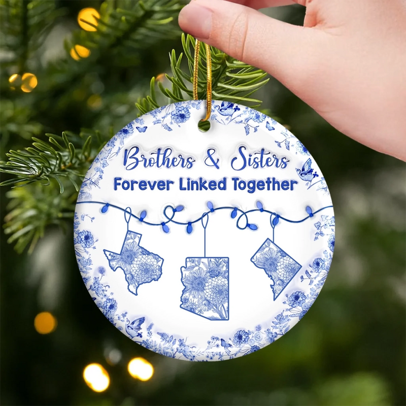 Custom Long Distance Ceramic Ornament - Personalized Christmas Birthday Gifts Brother, Sister - Miles Apart Same Heart