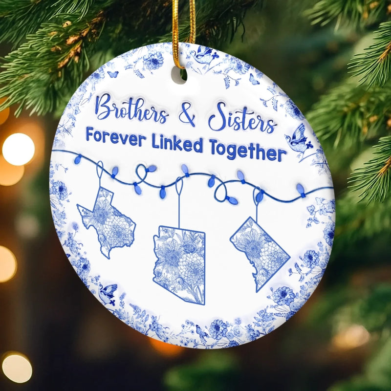 Custom Long Distance Ceramic Ornament - Personalized Christmas Birthday Gifts Brother, Sister - Miles Apart Same Heart