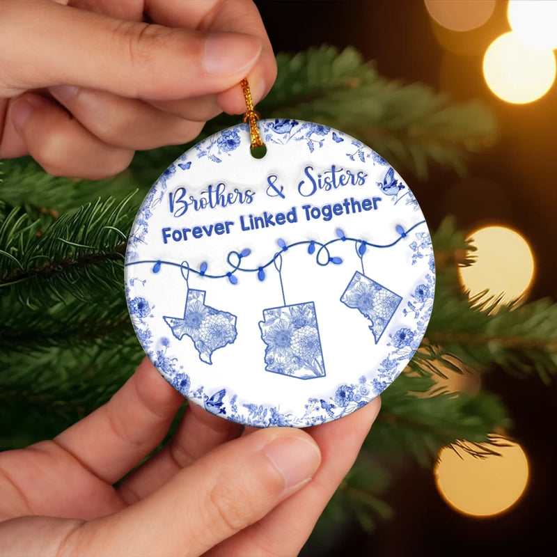 Custom Long Distance Ceramic Ornament - Personalized Christmas Birthday Gifts Brother, Sister - Miles Apart Same Heart