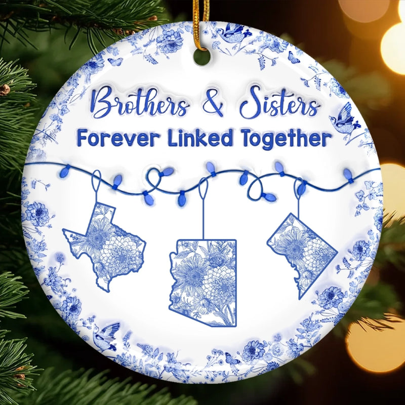 Custom Long Distance Ceramic Ornament - Personalized Christmas Birthday Gifts Brother, Sister - Miles Apart Same Heart