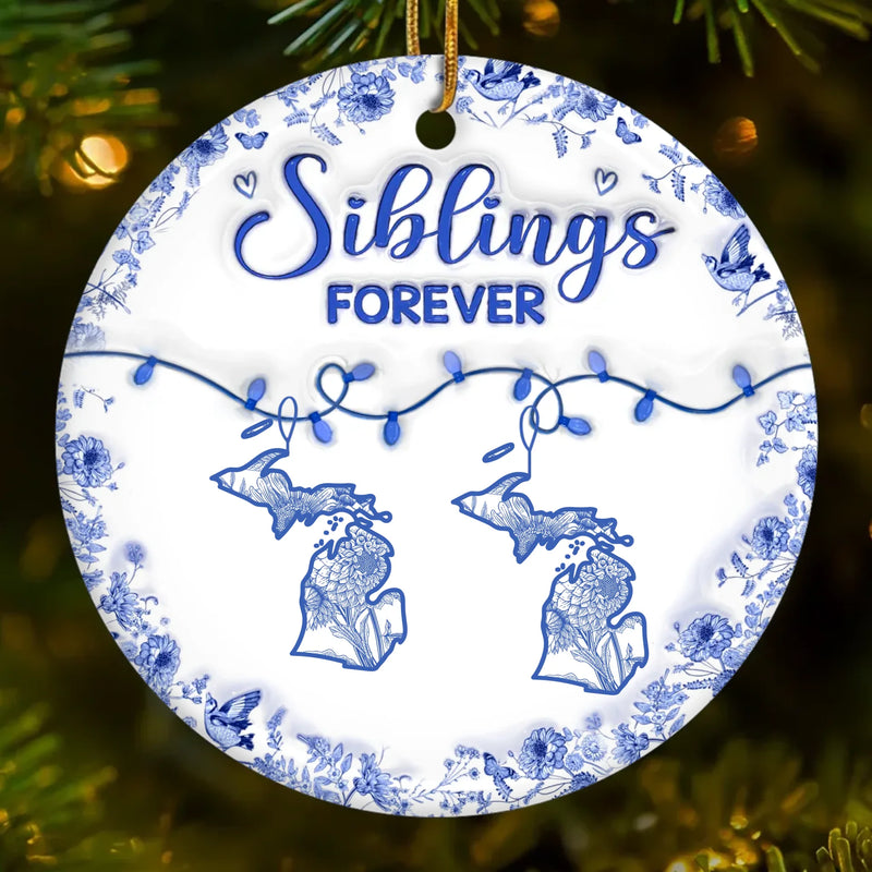 Custom Long Distance Ceramic Ornament - Personalized Christmas Birthday Gifts Brother, Sister - Miles Apart Same Heart