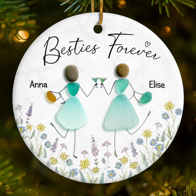 Custom Sea Glass Ceramic Ornament - Personalized Best Friend Birthday Gifts For Women, Besties, Sisters, BFF - Treasures Of The Heart