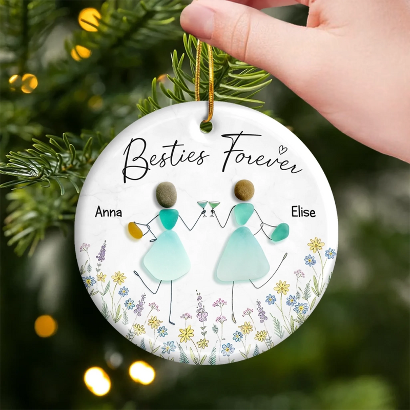 Custom Sea Glass Ceramic Ornament - Personalized Best Friend Birthday Gifts For Women, Besties, Sisters, BFF - Treasures Of The Heart