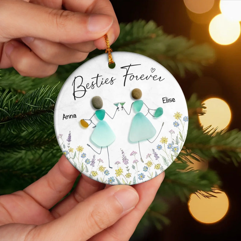 Custom Sea Glass Ceramic Ornament - Personalized Best Friend Birthday Gifts For Women, Besties, Sisters, BFF - Treasures Of The Heart