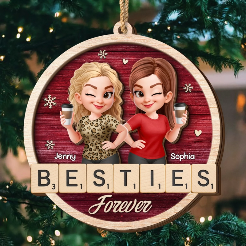Custom Double Layer Wooden Ornament - Personalized Best Friend Christmas Birthday Gifts For Women, Besties, Sisters, BFF - Cheers To Our Jolly Moments