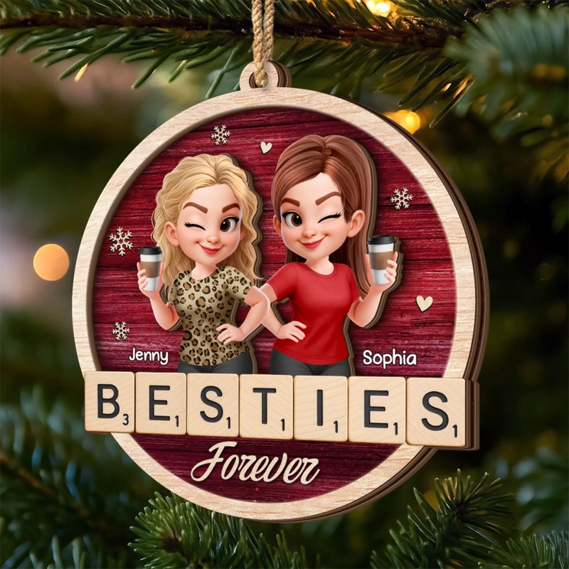 Custom Double Layer Wooden Ornament - Personalized Best Friend Christmas Birthday Gifts For Women, Besties, Sisters, BFF - Cheers To Our Jolly Moments