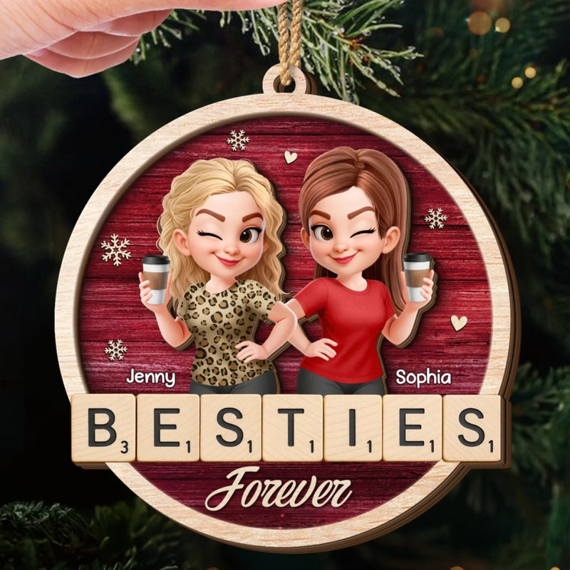 Custom Double Layer Wooden Ornament - Personalized Best Friend Christmas Birthday Gifts For Women, Besties, Sisters, BFF - Cheers To Our Jolly Moments