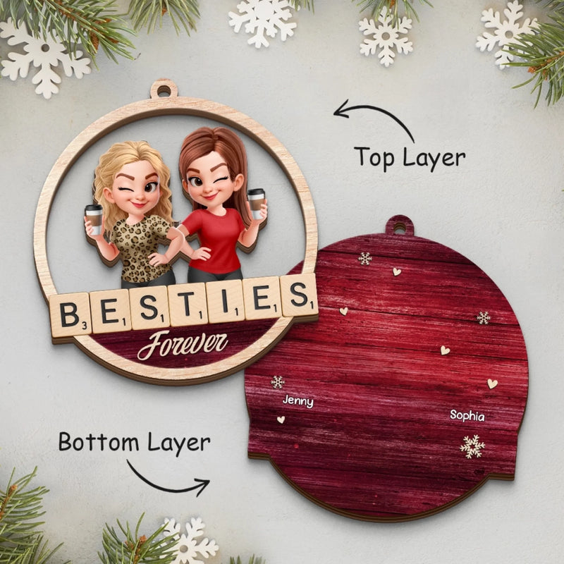 Custom Double Layer Wooden Ornament - Personalized Best Friend Christmas Birthday Gifts For Women, Besties, Sisters, BFF - Cheers To Our Jolly Moments