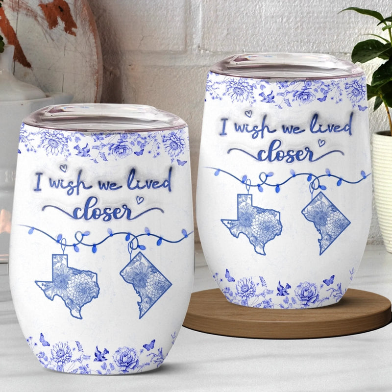 Custom Long Distance Wine Tumbler - Personalized Best Friend Birthday Gifts For Women, Besties, Sisters, BFF - Distance Means Nothing