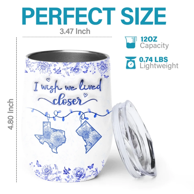 Custom Long Distance Wine Tumbler - Personalized Best Friend Birthday Gifts For Women, Besties, Sisters, BFF - Distance Means Nothing
