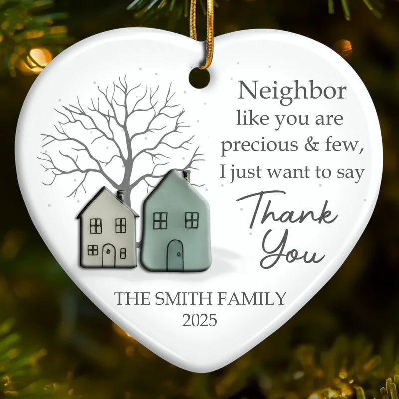 Custom Sea Glass Heart Ceramic Ornament - Personalized Best Friend Christmas Birthday Appreciation Gifts For Friendship, Neighbors, Neighbours, Beach Lovers - Grateful For Good Neighbors