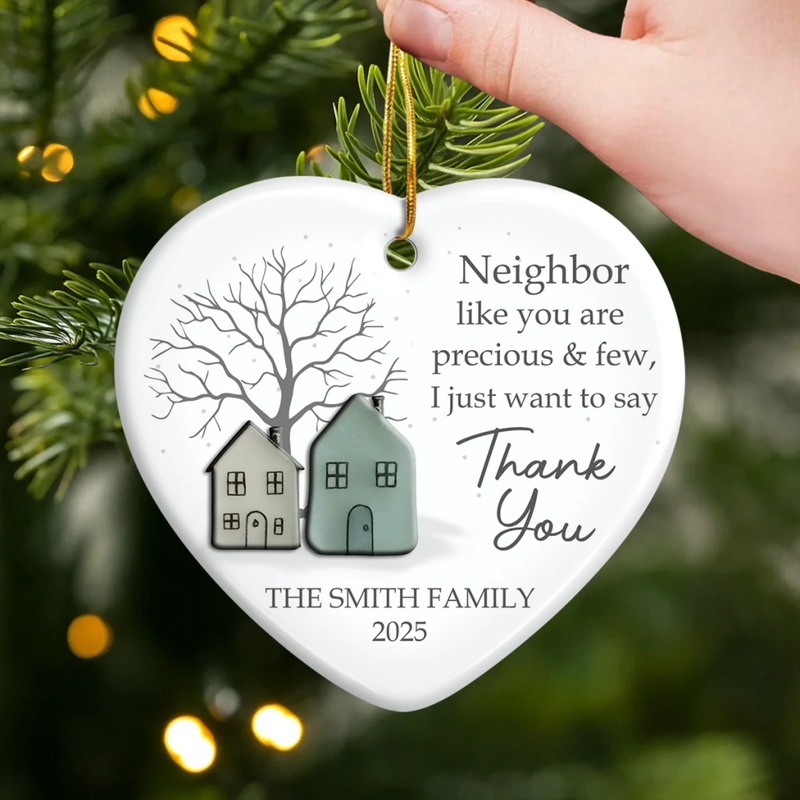 Custom Sea Glass Heart Ceramic Ornament - Personalized Best Friend Christmas Birthday Appreciation Gifts For Friendship, Neighbors, Neighbours, Beach Lovers - Grateful For Good Neighbors