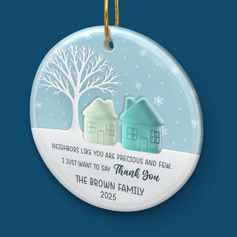 Custom Sea Glass Circle Ceramic Ornament - Personalized Best Friend Christmas Birthday Appreciation Gifts For Friendship, Neighbors, Neighbours, Beach Lovers - Warm Wishes Over The Fence