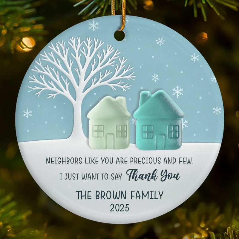 Custom Sea Glass Circle Ceramic Ornament - Personalized Best Friend Christmas Birthday Appreciation Gifts For Friendship, Neighbors, Neighbours, Beach Lovers - Warm Wishes Over The Fence
