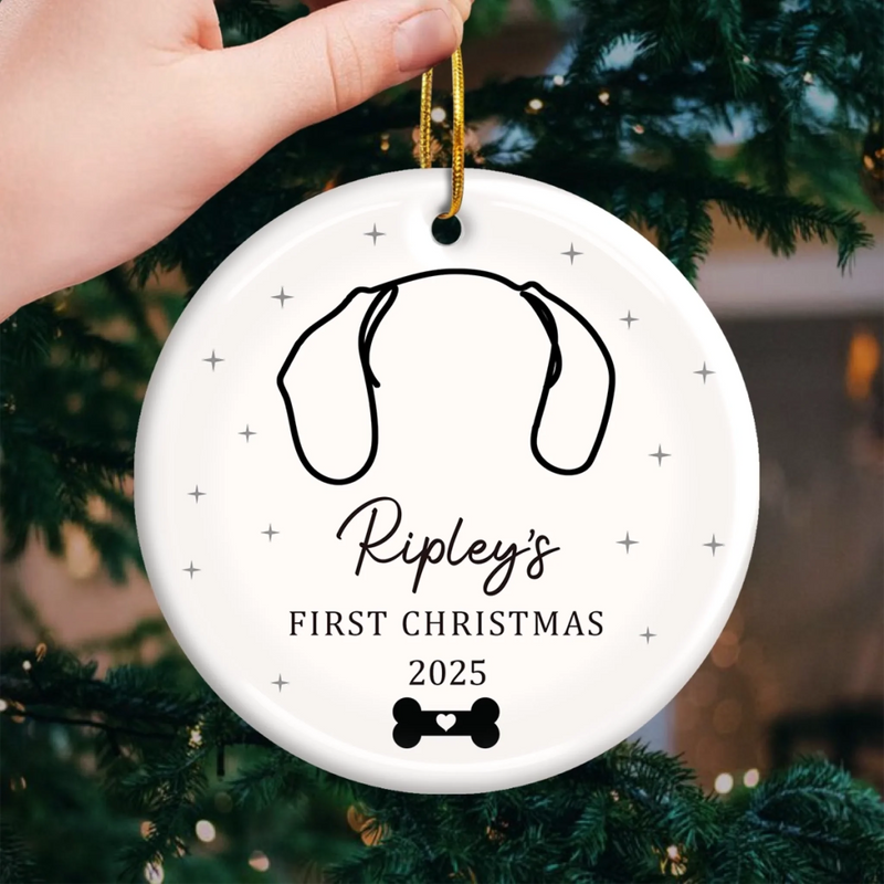 Custom First Christmas Pet Ceramic Ornament - Personalized Christmas Birthday Gifts For Dog Lovers, Cat Lovers, Pet Dad And Mom, New Pet Ornament - Dog Kisses, Christmas Wishes