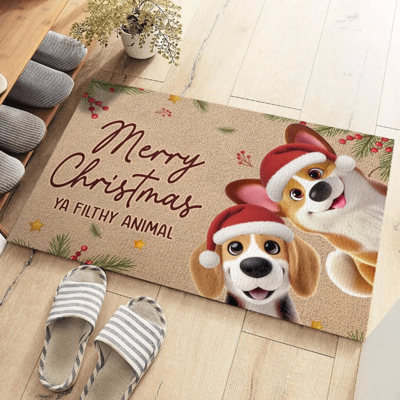 Custom Home Decor Decorative Mat - Personalized  Christmas Birthday Gifts For Dog Lovers, Dog Dad And Mom - Merry Woofmas, Ya Filthy Human