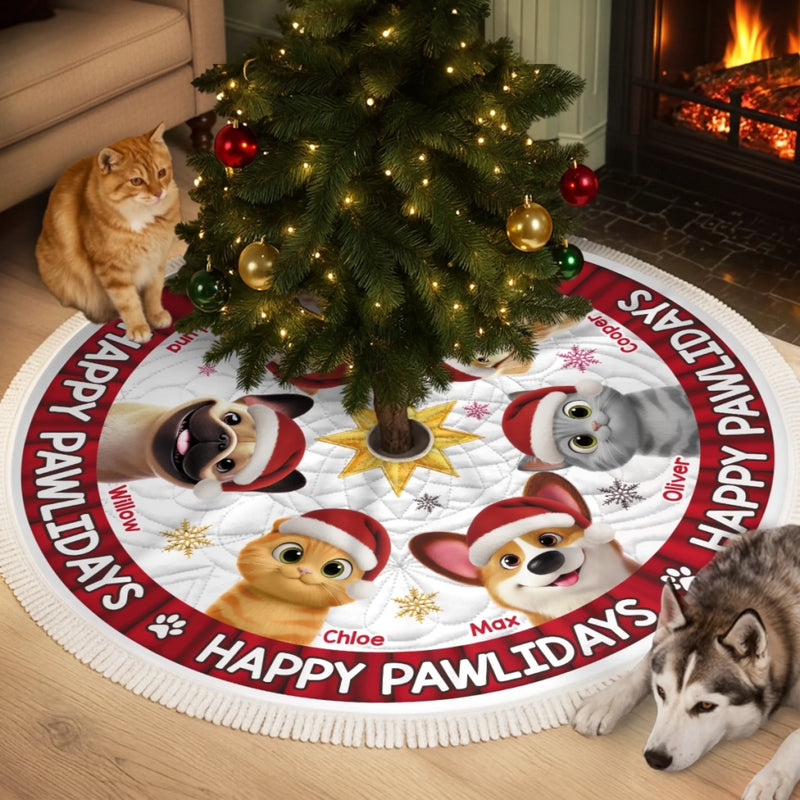 Custom Tree Skirt - Personalized Christmas Birthday Gifts For Dog Cat Lovers, Dog Dad And Mom, Cat Owners - Sleighing The Pawliday Spirit