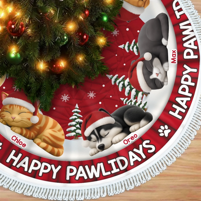 Custom Tree Skirt - Personalized Christmas Birthday Gifts For Dog Cat Lovers, Dog Dad And Mom, Cat Owners - Dreaming Of A Furry Christmas