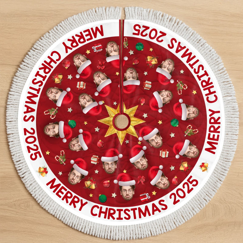 Custom Photo Tree Skirt - Personalized Christmas Birthday Gifts For Family, Dog Cat Lovers - Festive Faces, Furry Places