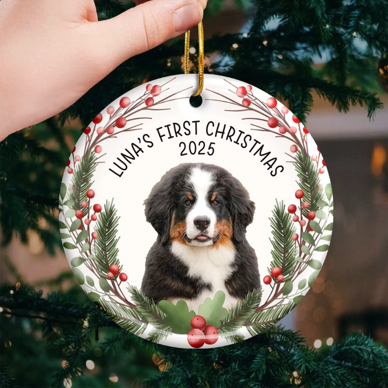 Custom First Christmas Pet Ceramic Ornament - Personalized Christmas Birthday Gifts For Dog Lovers, Cat Lovers, Pet Dad And Mom, New Pet Ornament - Barking Through The Snow
