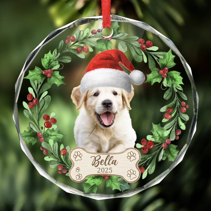 Custom Photo First Christmas Pet Glass Ornament - Personalized Christmas Birthday Gifts For Dog Lovers, Cat Lovers, Pet Dad And Mom, New Pet Ornament - Our Christmas Joy Has Paws