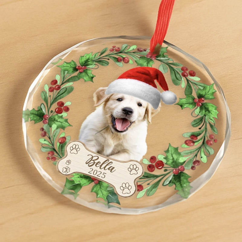 Custom Photo First Christmas Pet Glass Ornament - Personalized Christmas Birthday Gifts For Dog Lovers, Cat Lovers, Pet Dad And Mom, New Pet Ornament - Our Christmas Joy Has Paws