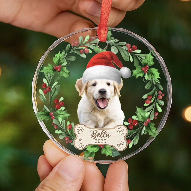 Custom Photo First Christmas Pet Glass Ornament - Personalized Christmas Birthday Gifts For Dog Lovers, Cat Lovers, Pet Dad And Mom, New Pet Ornament - Our Christmas Joy Has Paws