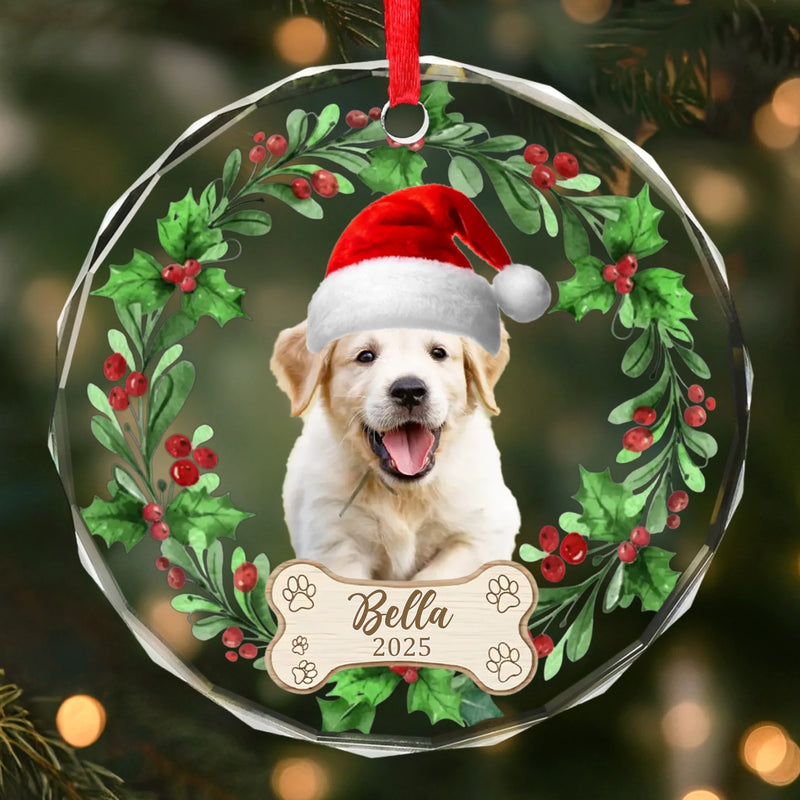 Custom Photo First Christmas Pet Glass Ornament - Personalized Christmas Birthday Gifts For Dog Lovers, Cat Lovers, Pet Dad And Mom, New Pet Ornament - Our Christmas Joy Has Paws
