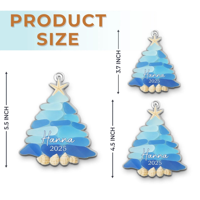 Custom Sea Glass Acrylic Ornament - Personalized Personalized Christmas Birthday Gifts For Mom, Dad, Brother, Sister, Kids, Beach Lovers - Waves Of Holiday Joy