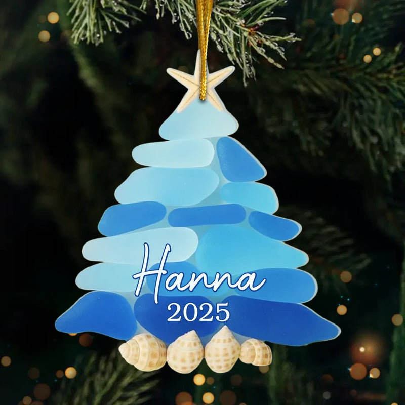 Custom Sea Glass Acrylic Ornament - Personalized Personalized Christmas Birthday Gifts For Mom, Dad, Brother, Sister, Kids, Beach Lovers - Waves Of Holiday Joy