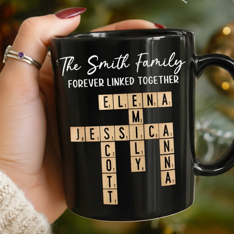 Custom Scrabble Black Mug - Personalized Christmas Birthday Gifts For Mom, Dad, Brother, Sister, Kids - Bonded By Every Tile
