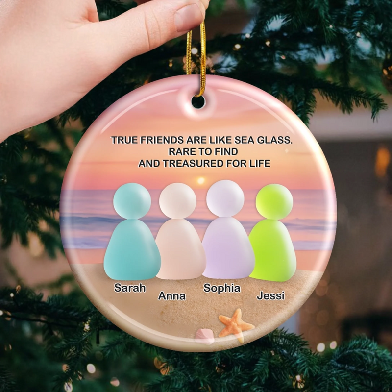 Custom Sea Glass Ceramic Ornament - Personalized Best Friend Christmas Birthday Gifts For Women, Besties, Sisters, BFF, Beach Lovers - Treasures Of Our Bond