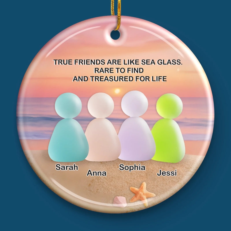 Custom Sea Glass Ceramic Ornament - Personalized Best Friend Christmas Birthday Gifts For Women, Besties, Sisters, BFF, Beach Lovers - Treasures Of Our Bond