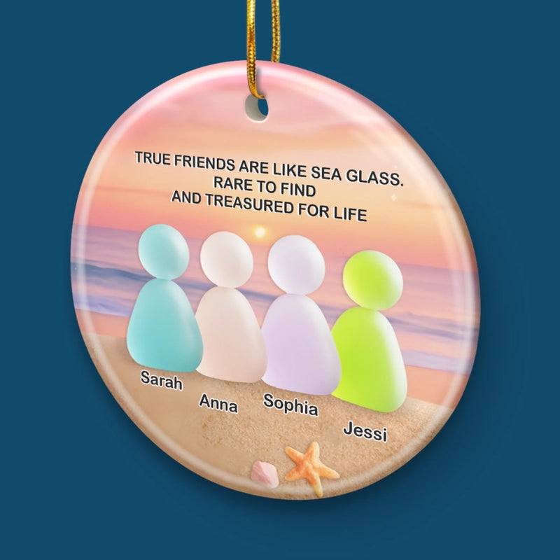 Custom Sea Glass Ceramic Ornament - Personalized Best Friend Christmas Birthday Gifts For Women, Besties, Sisters, BFF, Beach Lovers - Treasures Of Our Bond