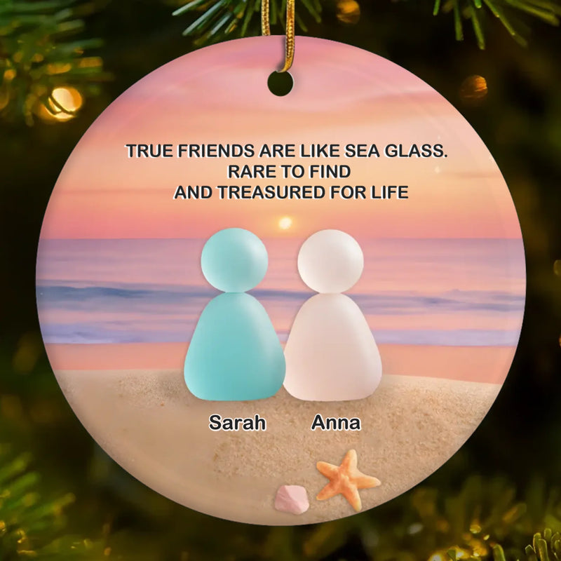 Custom Sea Glass Ceramic Ornament - Personalized Best Friend Christmas Birthday Gifts For Women, Besties, Sisters, BFF, Beach Lovers - Treasures Of Our Bond
