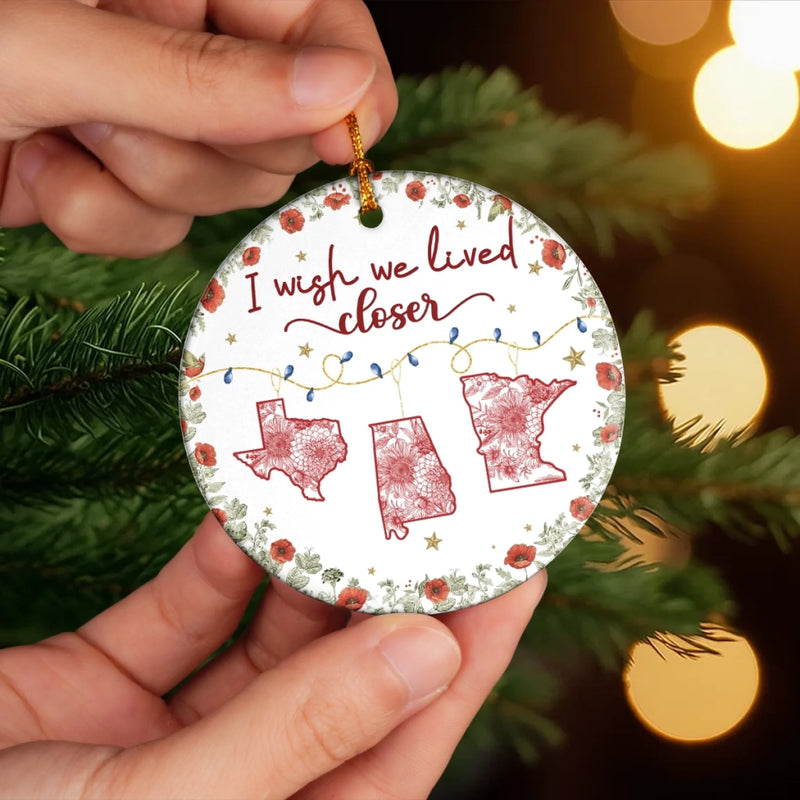 Custom Long Distance Ceramic Ornament - Personalized Best Friend Christmas Birthday Gifts For Women, Besties, Sisters, BFF - Far Yet Always Close