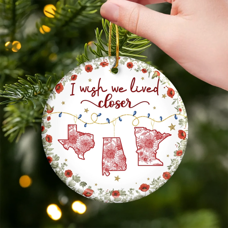 Custom Long Distance Ceramic Ornament - Personalized Best Friend Christmas Birthday Gifts For Women, Besties, Sisters, BFF - Far Yet Always Close