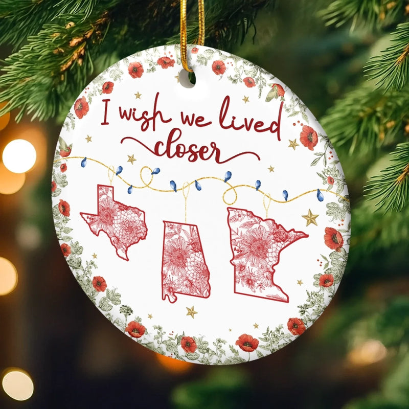 Custom Long Distance Ceramic Ornament - Personalized Best Friend Christmas Birthday Gifts For Women, Besties, Sisters, BFF - Far Yet Always Close