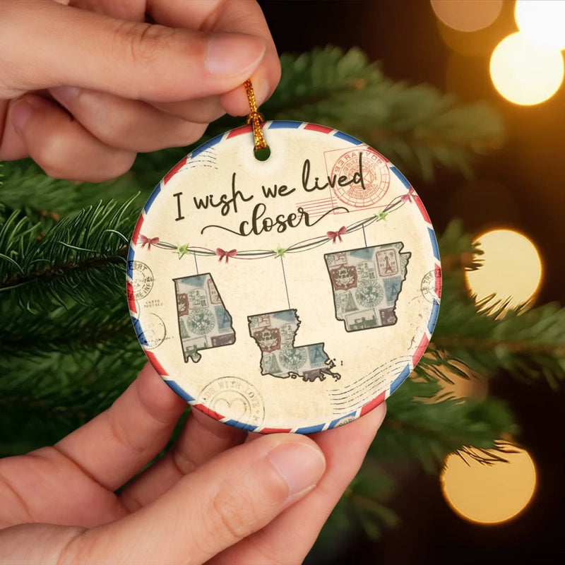 Custom Long Distance Ceramic Ornament - Personalized Best Friend Christmas Birthday Gifts For Women, Besties, Sisters, BFF - Friendship Travels Any Mile