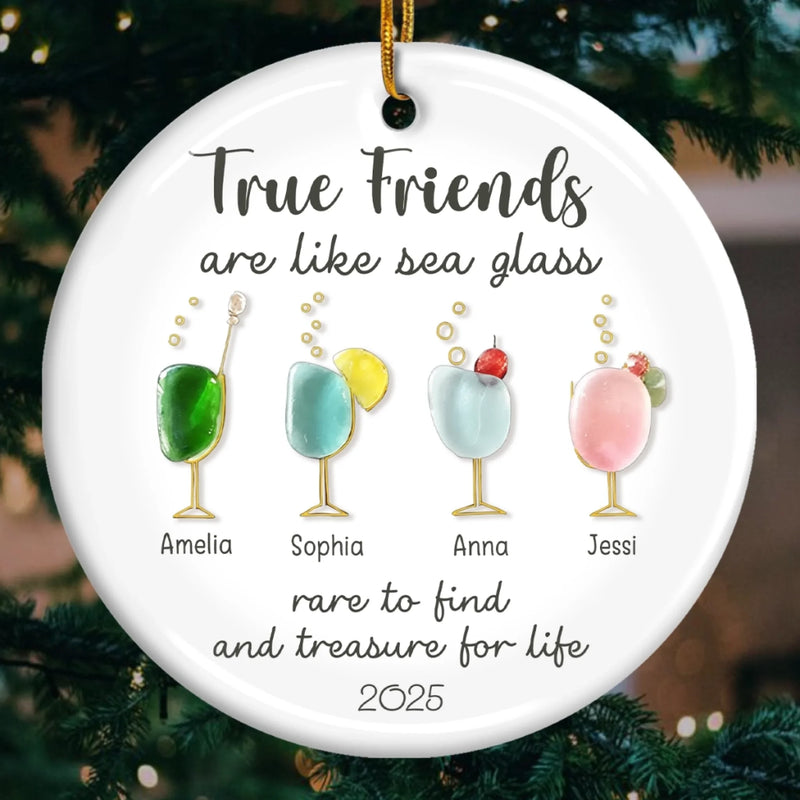 Custom Sea Glass Ceramic Ornament - Personalized Best Friend Christmas Birthday Gifts For Women, Besties, Sisters, BFF, Beach Lovers - Where Love Meets Shore