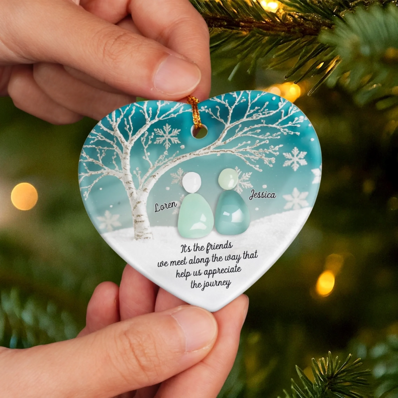 Custom Sea Glass Ceramic Ornament - Personalized Best Friend Christmas Birthday Gifts For Women, Besties, Sisters, BFF, Beach Lovers - Tides Brought Us Together