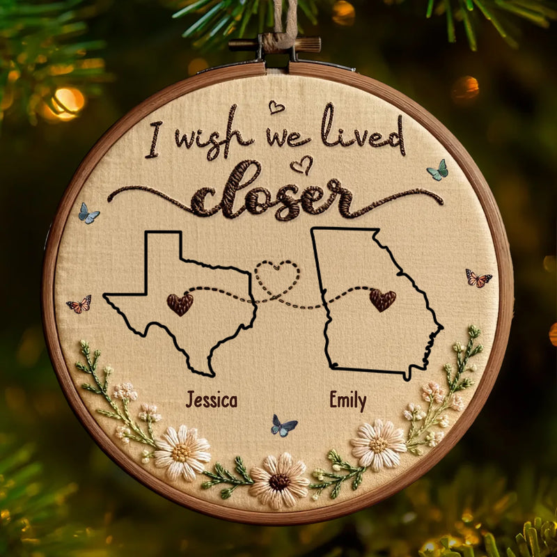 Custom Long Distance Wood Ornament - Personalized Best Friend Christmas Birthday Gifts For Women, Besties, Sisters, BFF - Miles Apart, Handmade Love