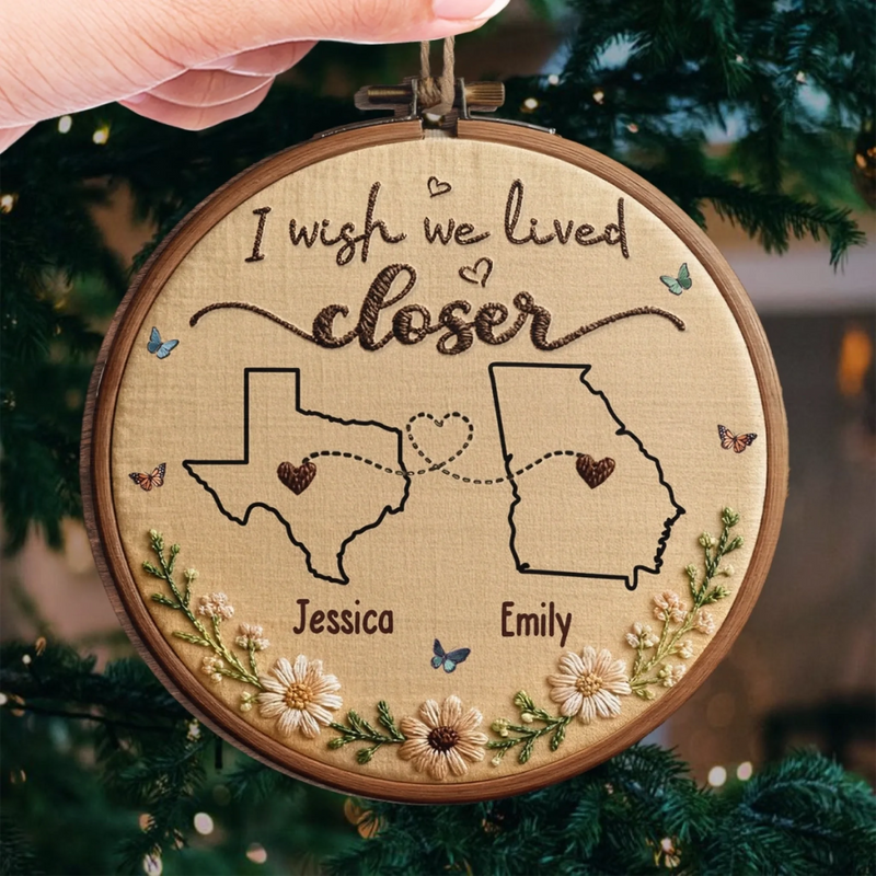 Custom Long Distance Wood Ornament - Personalized Best Friend Christmas Birthday Gifts For Women, Besties, Sisters, BFF - Miles Apart, Handmade Love