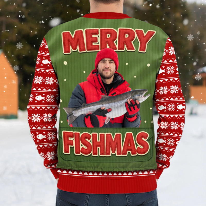 Custom Photo Unisex Ugly Sweatshirt - Personalized  Christmas Birthday Fishing Gifts For Fisherman - Santa’s Fishing Buddy Since Forever