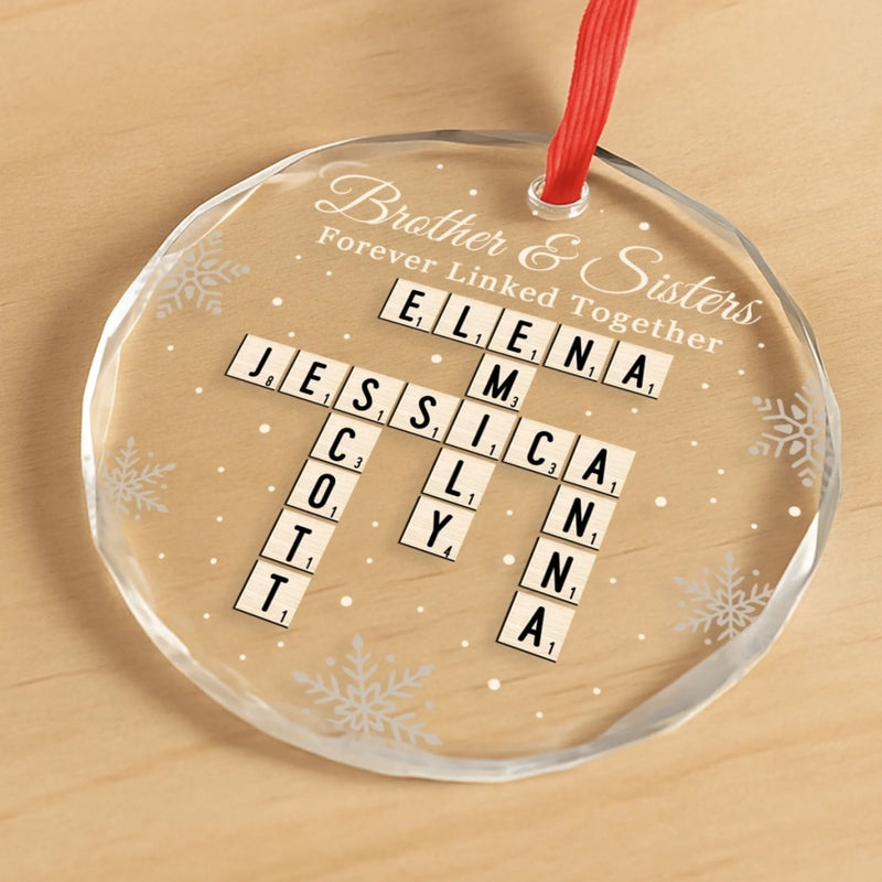 Custom Scrabble Circle Glass Ornament - Personalized Christmas Birthday Gifts For Brother, Sister - Forever Linked, Always Aligned