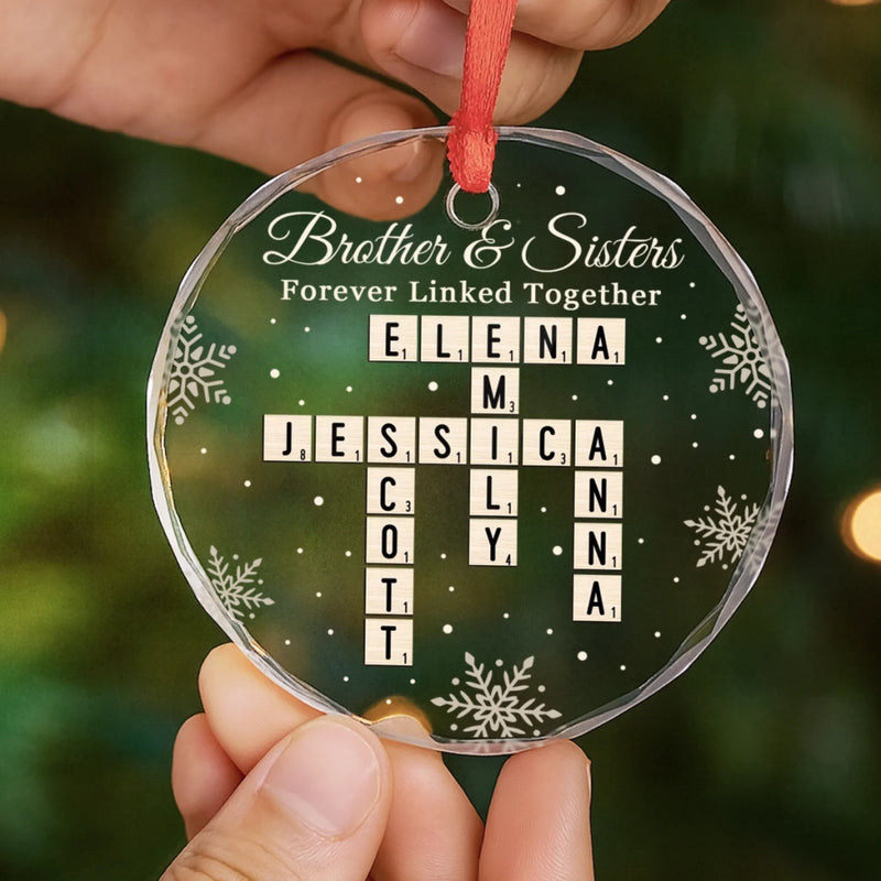 Custom Scrabble Circle Glass Ornament - Personalized Christmas Birthday Gifts For Brother, Sister - Forever Linked, Always Aligned