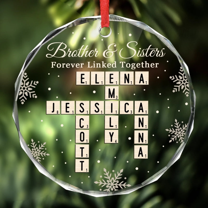 Custom Scrabble Circle Glass Ornament - Personalized Christmas Birthday Gifts For Brother, Sister - Forever Linked, Always Aligned