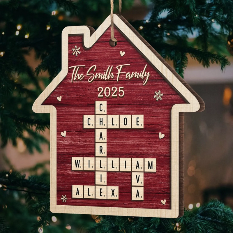 Custom Scrabble Wood Ornament - Personalized Christmas Birthday Gifts For Mom, Dad, Brother, Sister, Kids - Our Home, One Letter At A Time