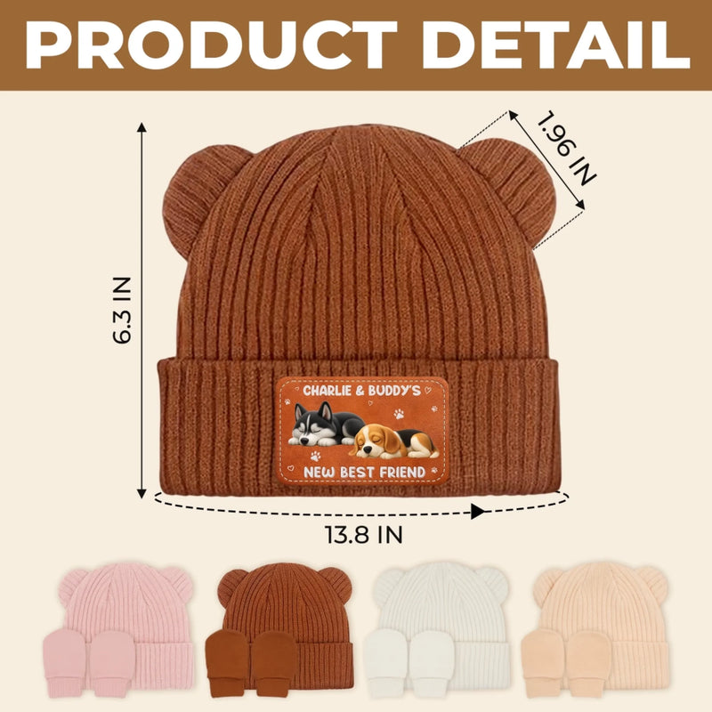 Custom Baby Beanie And Mittens Set - Personalized Baby Shower, Gender Reveal Gifts For New Moms, New Dads, New Parents, Dog Cat Lovers - New Adventure Begins