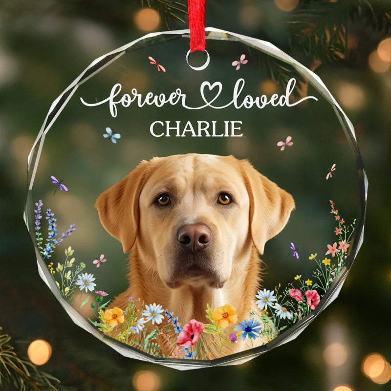 Custom Photo Circle Glass Ornament - Personalized Pet Christmas Memorial Sympathy Gifts For Dogs, Cats - Love That Never Fades